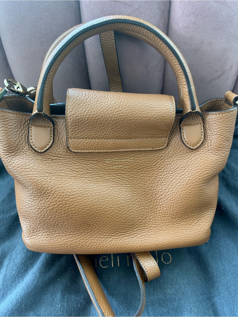Small Pebbled Leather Satchel Bag - Brown